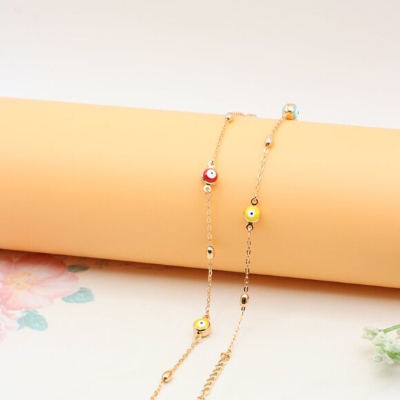 Rose Gold Plated Evil Eye Necklace with Multicolor Beads, XPNL0311 - Picture 9 of 12